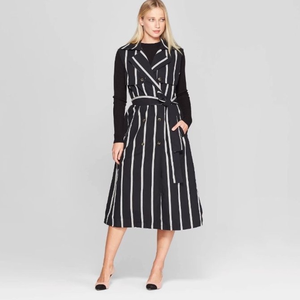 Who What Wear Sleeveless Trench Navy/W Stripe NWOT